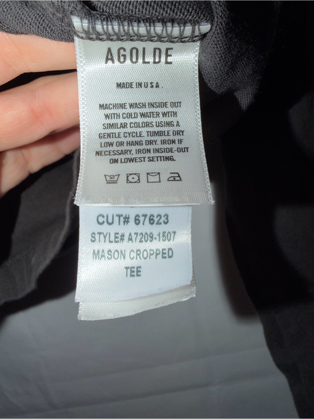 AGOLDE Mason Cropped Long Sleeve Tee Black Organic Cotton S - Picture 4 of 6